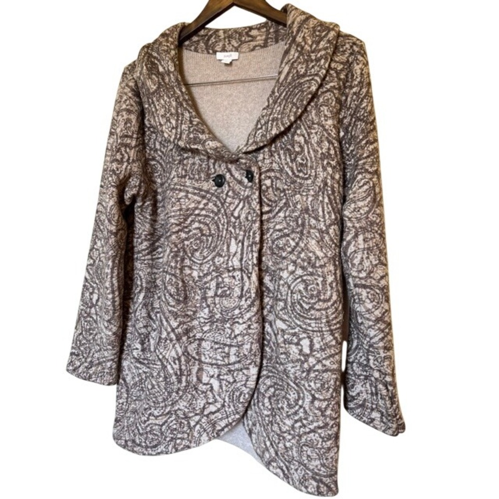 Pure Jill J. Jill Paisley Knit Shawl Collar Jacket Tan Brown Size M
